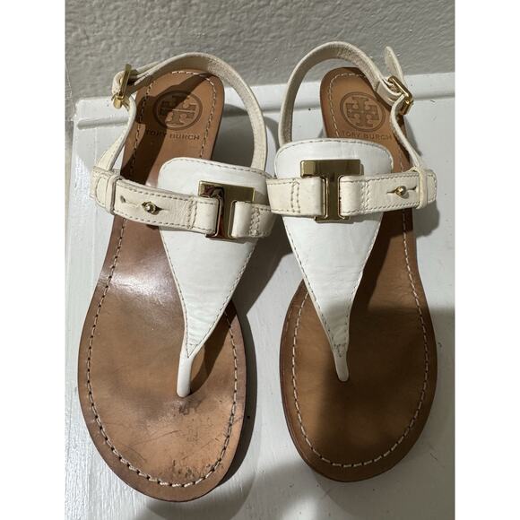 Tory Burch Womens White Leather Thong Wedge Sandals Size Unknown - Picture 1 of 6